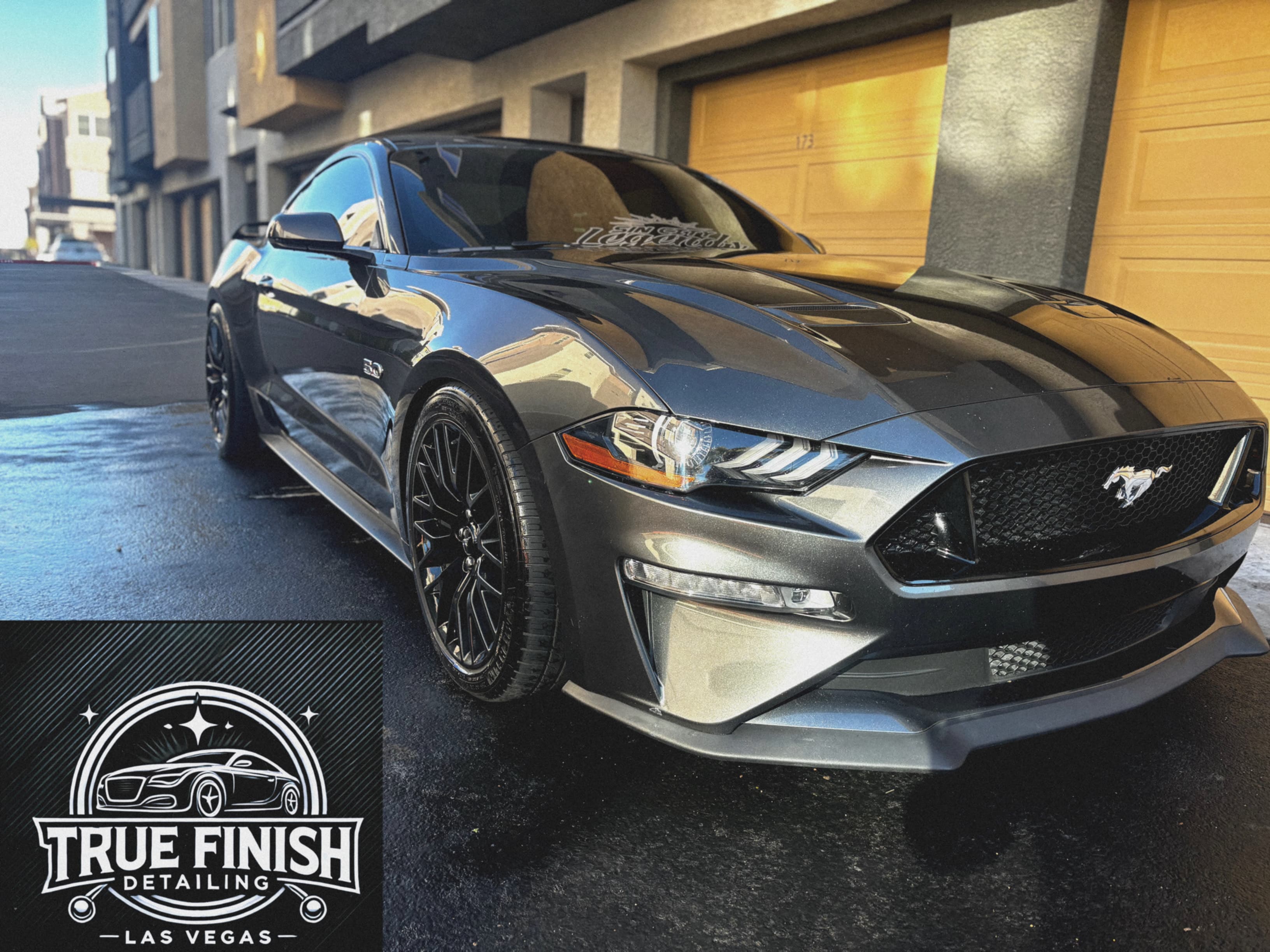 Freshly detailed Mustang GT with pristine shine